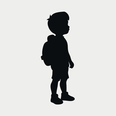 silhouette of a child with a backpack and a backpack Hyper-realism unfolds in the delicate strokes of Alphonse Mocha, intricately detailed and softly