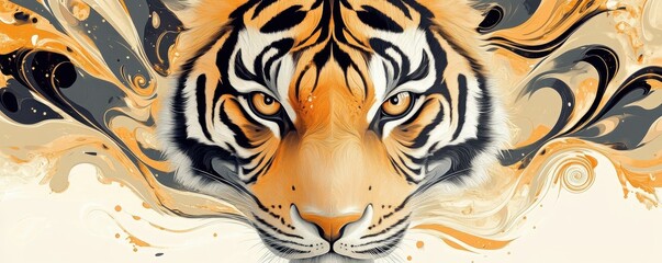 Obraz premium Abstract tiger design as a vibrant and dynamic mobile phone wallpaper with swirling patterns