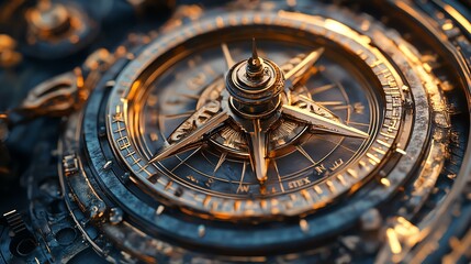 Obraz premium A close-up of a gold compass with a worn, aged look.