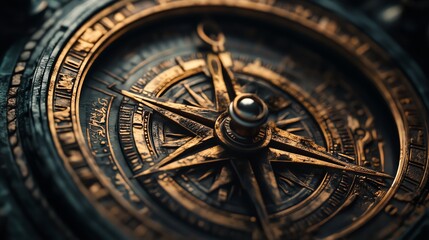 Obraz premium A close-up of an antique compass with a golden needle.