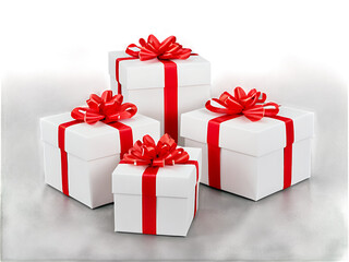 Obraz premium White_gift_boxes_with_red_bows,_isolated_for_festive_celebrations_and_holiday_gift-giving.
