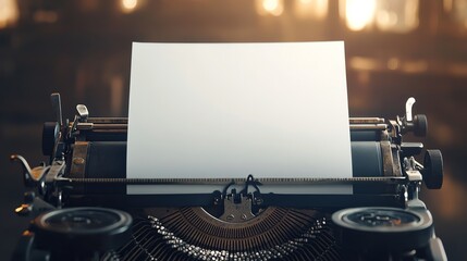 Close up of an old typewriter with a blank sheet of paper ready for writing.
