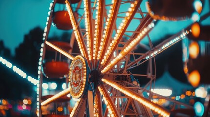 Vibrant evening at a fairground with Ferris wheel, symbolizing festive fun and community gatherings, concept of entertainment