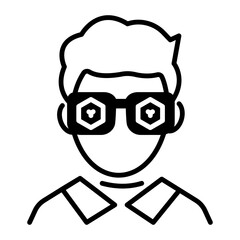 Person wearing 3d glasses outline icon 
