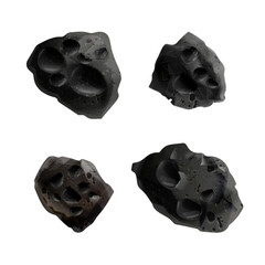 Realistic asteroid. Stone asteroids with crater from moon, flying impact meteorite rock boulder meteor fall comet debris size planet system, isolated exact vector illustration