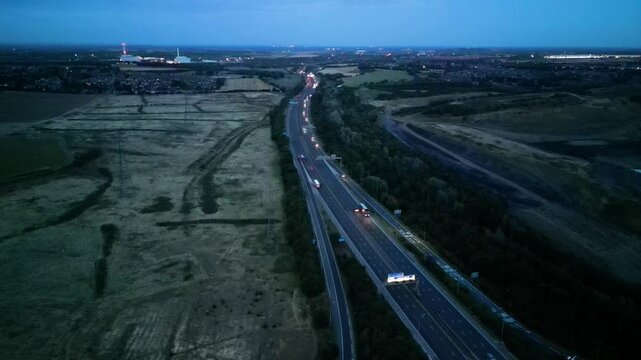 M62 motorway next to Castleford, junction 32, United Kingdom.