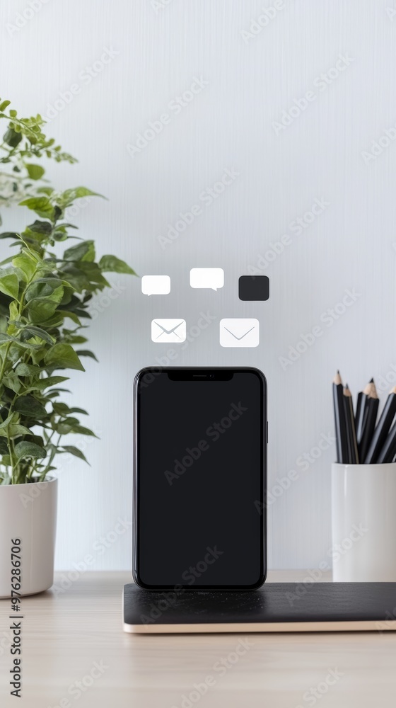 Poster smartphone displaying social media reactions; a conceptual modern communication scene. ideal for ill