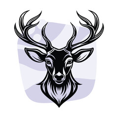 Hand drawn Deer head silhouette vector illustration with white background, Silhouettes Animal
