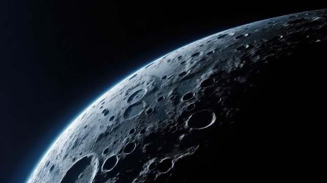 Ai-generated view of Moon. Planet in space with no water and greenery. Concept of the discovery of exoplanets and the search for life.