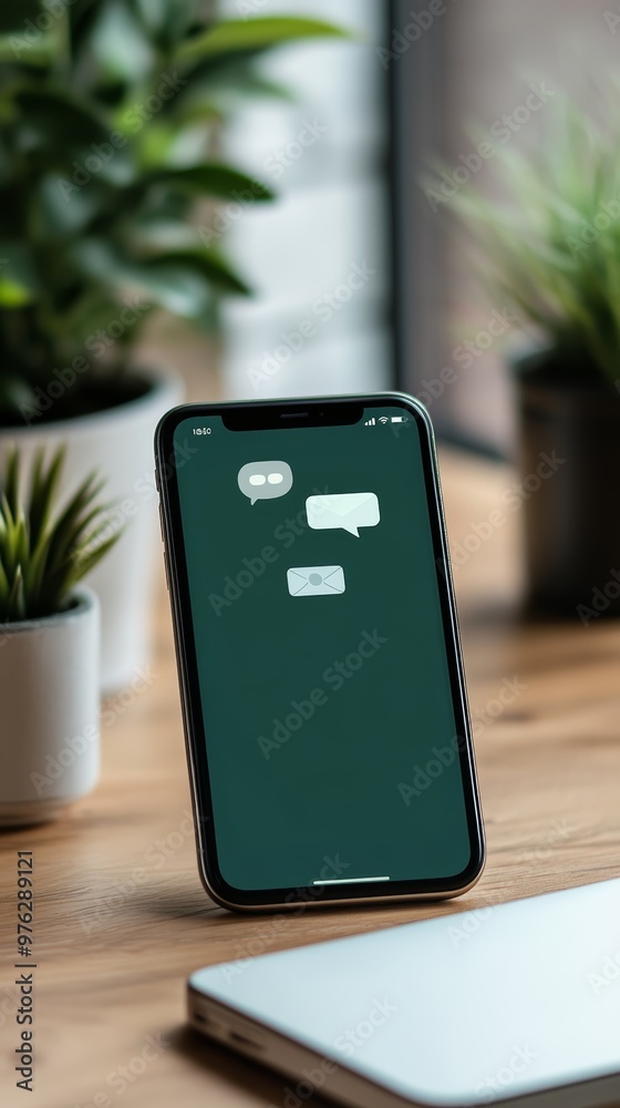 Poster Modern smartphone displaying email notifications, focus on digital communication and connectivity in a home setting.