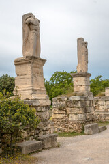 Views from the ancient Agora historical site in the city of Athens, Greece