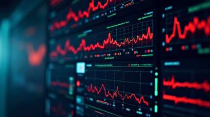 Cybersecurity monitoring dashboard, showing real-time network activity and threat analysis.