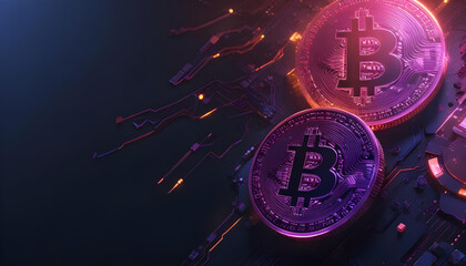A glowing digital representation of a Bitcoin symbol on a dark background, highlighting the futuristic and dynamic nature of cryptocurrency.
