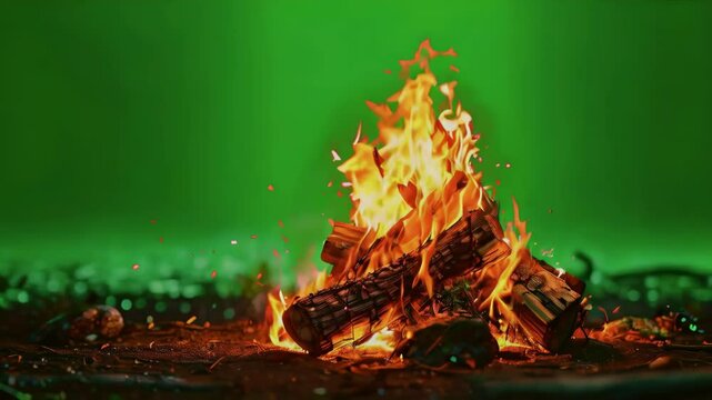 Campfire Flames. Green screen 4K animation.