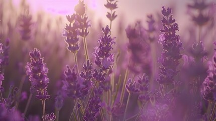 Obraz premium A field of purple flowers with the sun shining through, ideal for nature or beauty scenes