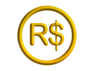  Brazilian real icon,  Brazil currency symbol design with gold motive