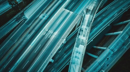 Obraz premium Aerial perspective of a busy highway with multiple lanes, suitable for use in urban planning or transportation-related projects