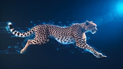 Fototapeta premium Cheetah Running with Blue Abstract Lines