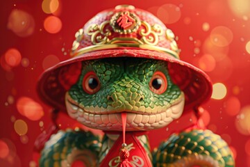 Close-up of a figurine featuring a snake wearing a hat, ideal for illustrations and designs