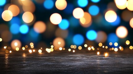 Festive Bokeh Lights on Dark Textured Surface for Product Display and Advertising