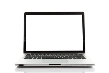 Fototapeta premium A laptop computer with a blank screen sitting on a white surface