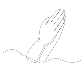 One Line Continuous Drawing of Raising Hands for Dua Pray. Islamic Traditional Prayer Gesture Line Art. Editable Stroke.