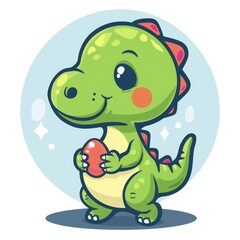A friendly cartoon dinosaur holds an apple, suitable for kids' illustrations and educational materials