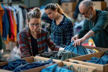 Couple organizing laundry in cardboard boxes