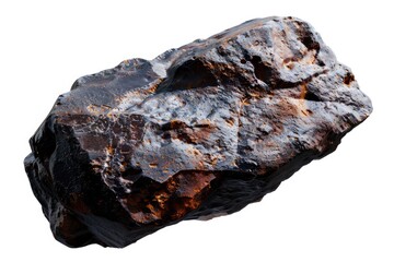 A rusty rock sitting alone on a white background, perfect for use in designs and presentations where a natural, earthy element is needed