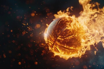 A burning basketball in mid-air, ideal for illustrations related to chaos or danger
