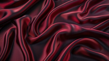 Fototapeta premium Elegant Satin Fabric in Deep Burgundy with Soft Creases and Glowing Highlights