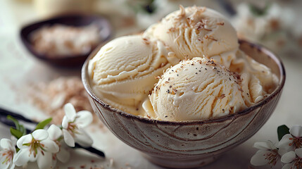 Vanilla ice cream float served in a ceramic bowl.