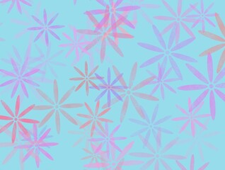 Flower pattern on blue background with purple and pink flowers 