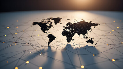 Continent world map. Outline World Map Background. Global network connection.