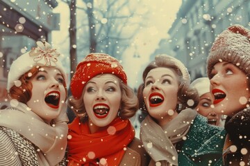 A group of women standing together in snowy surroundings