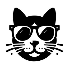 The cat has a sunglasses icon and a black silhouette on a white background.