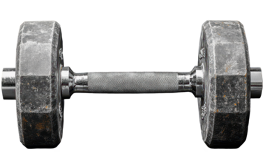 Rusty iron dumbbell isolated on a transparent background