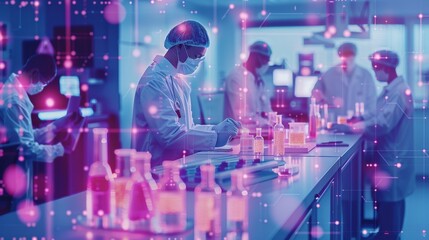 A team of healthcare innovators testing a new AI-powered diagnostic tool in a laboratory setting