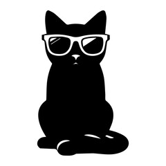 The cat has a sunglasses icon and a black silhouette on a white background.