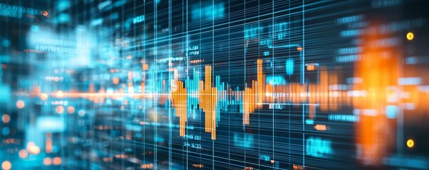 Fototapeta premium A stock market graph with glowing data points and digital charts, set against an abstract background