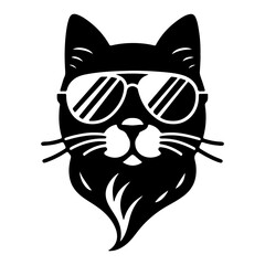 The cat has a sunglasses icon and a black silhouette on a white background.