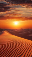 Naklejka premium desert sunset with golden sand dunes, tranquil atmosphere