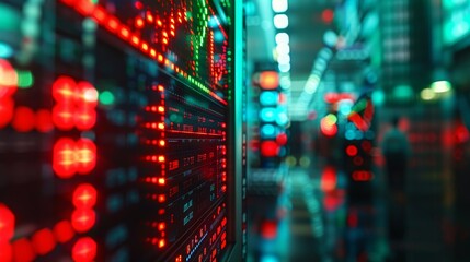 Futuristic financial scene  stock market evolution with dynamic data and neon price indicators