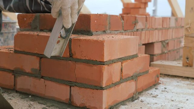 Laying out a brick chimney chimney of a private wooden house.