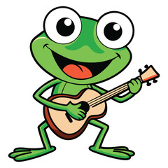 Fototapeta premium Cute Frog Playing Guitar Cartoon Vector Icon Illustration