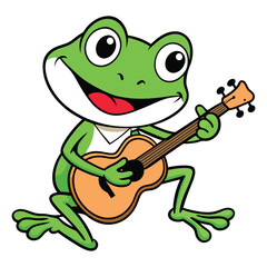 Fototapeta premium Cute Frog Playing Guitar Cartoon Vector Icon Illustration