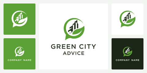 Vector of green city advice icon and logo design template
