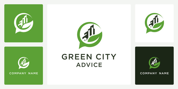 Vector of green city advice icon and logo design template