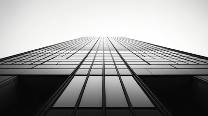 Black and white photo of a tall skyscraper.
