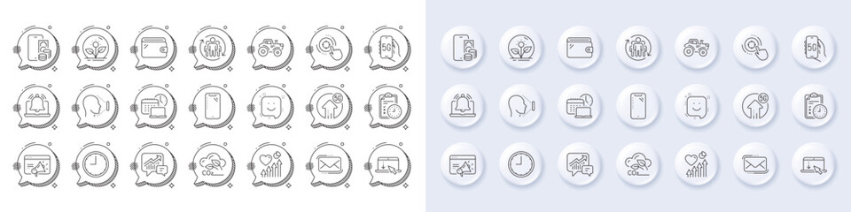 Exam time, Seo target and Reminder line icons. White pin 3d buttons, chat bubbles icons. Pack of Seo marketing, Scroll down, Co2 gas icon. Smile, Heart beat, Incubator pictogram. Vector